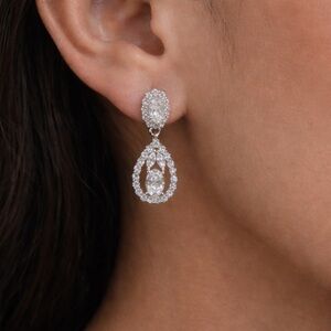 3.27CT Moissanite Drop Earrings 💎 Halo Dangle | Sterling Silver Bridal Statement